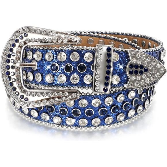 WOMEN Men Rhinestones Belt H-dark Blue